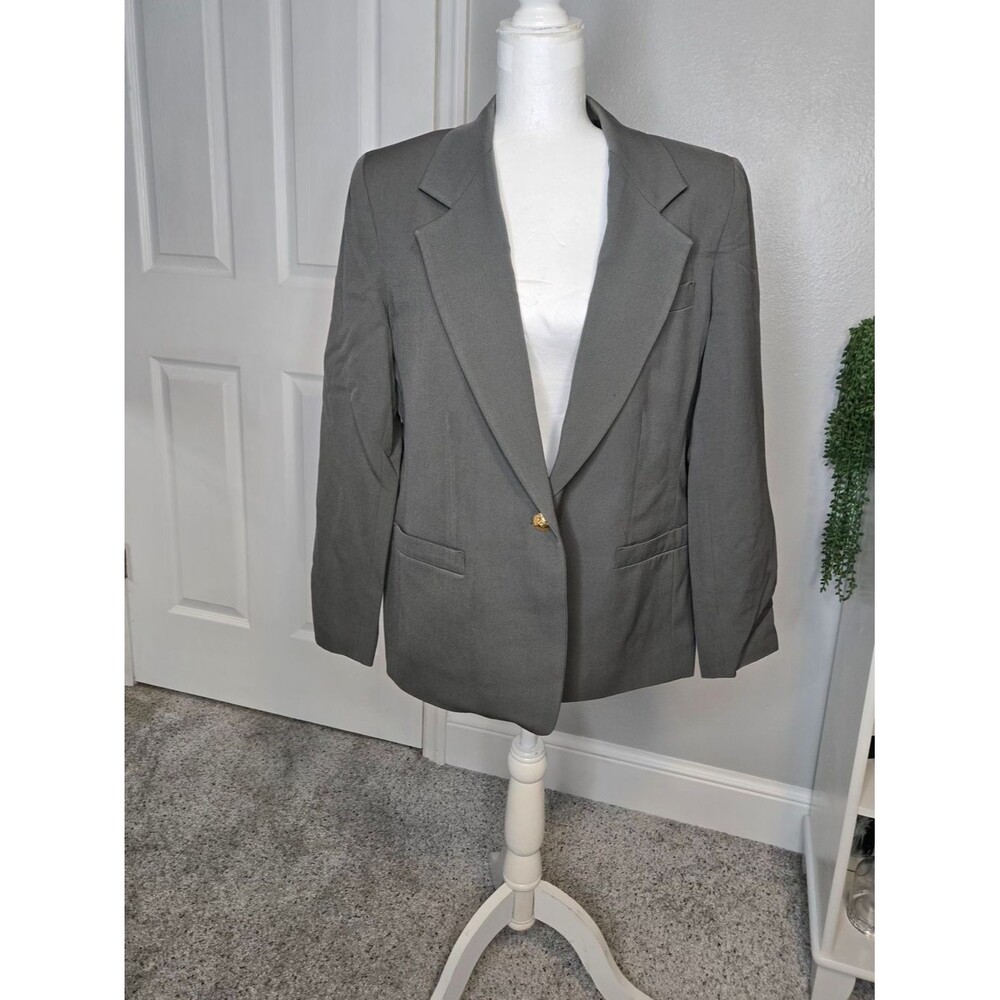 Vintage Austin Reed Petite Wool Blazer Jacket – Size 14P – Olive/Green – London